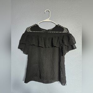 Black Ruffled Sheer Top